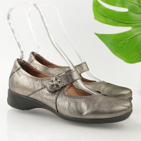 Sanita Womens Trude Mary Jane Shoe Size 40 9 Silver Metallic Leather Clog Flat - Picture 1 of 11